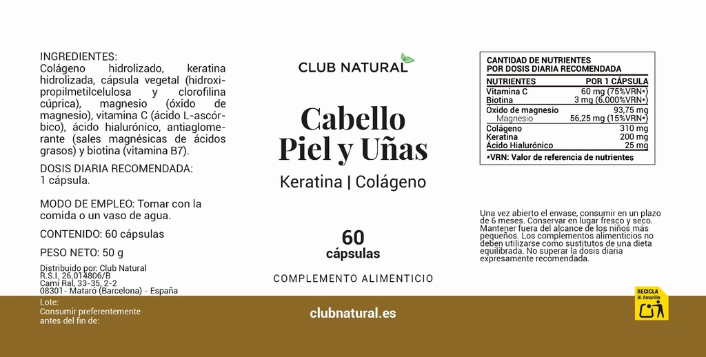 Cabello, piel y uñas Keratina PLUS 60 caps. NUEVO