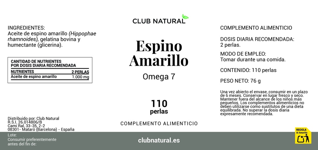 Perlas de aceite de Espino Amarillo 110 perlas de 692mg.