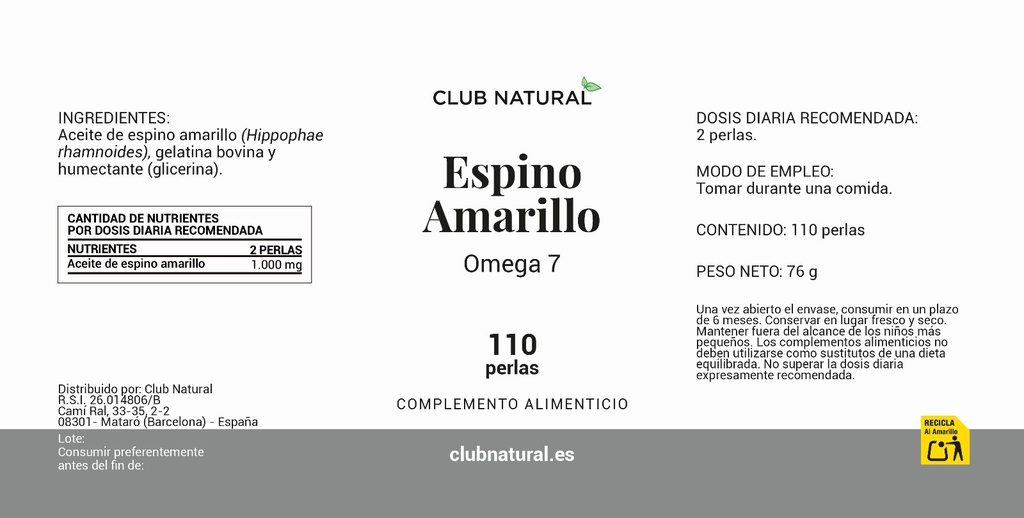 Perlas de aceite de Espino Amarillo 110 perlas de 692mg.