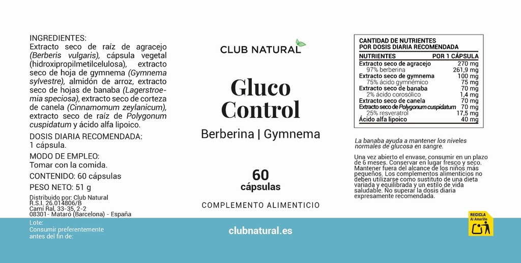 Gluco Control Plus 60 cáps - Para bajar azúcar en sangre, hipoglucemia, diabetes tipo 2