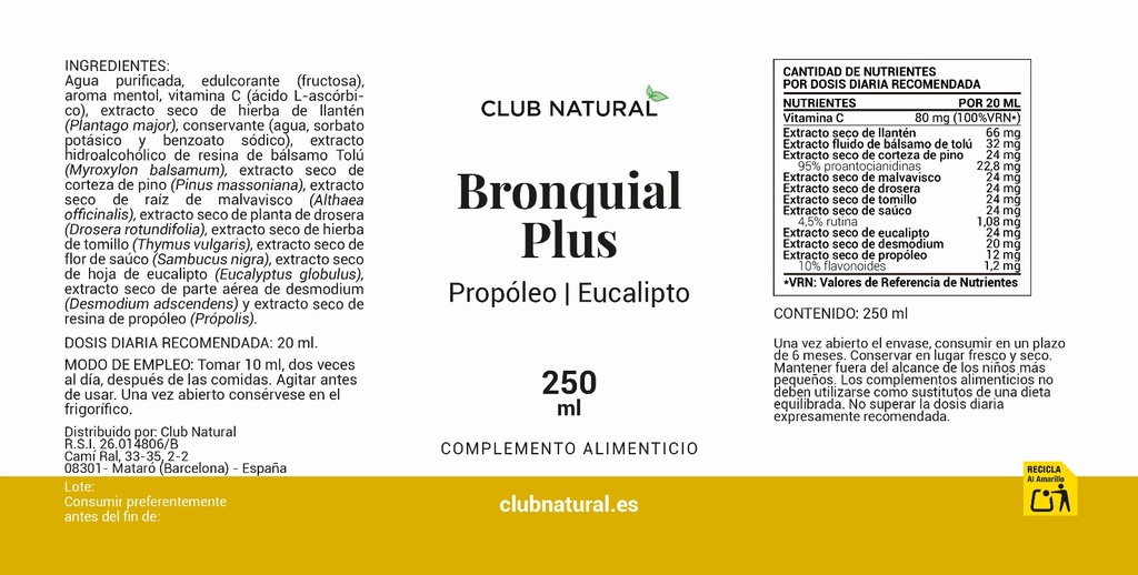 Jarabe Bronquial Plus 250ml - Especial pulmones y bronquios
