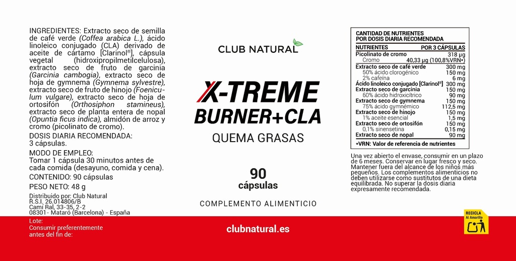 Quema grasas X-Treme Burner 90 caps con CLA