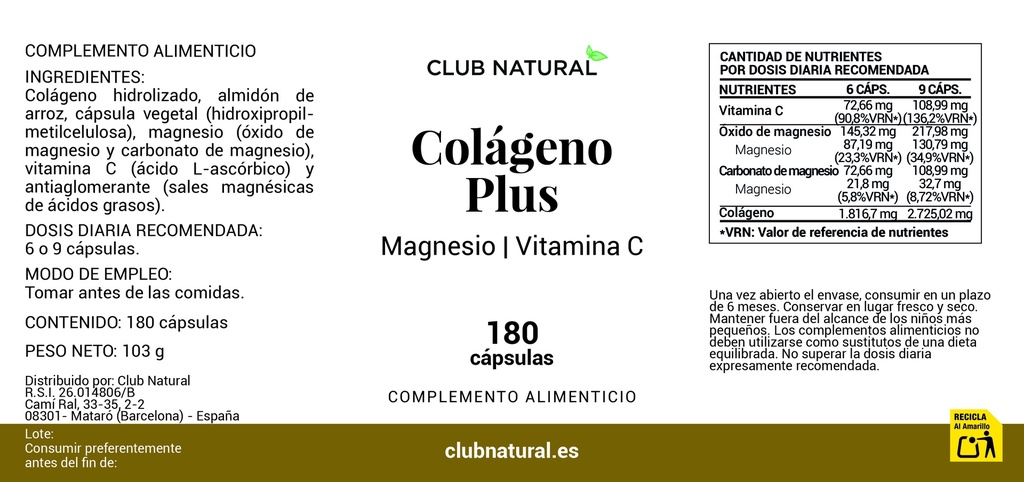 Colágeno Plus 180 cápsulas