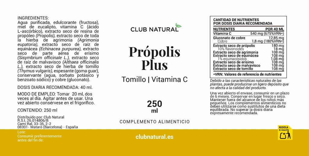 Jarabe Própolis Plus 250ml - Potenciador defensas