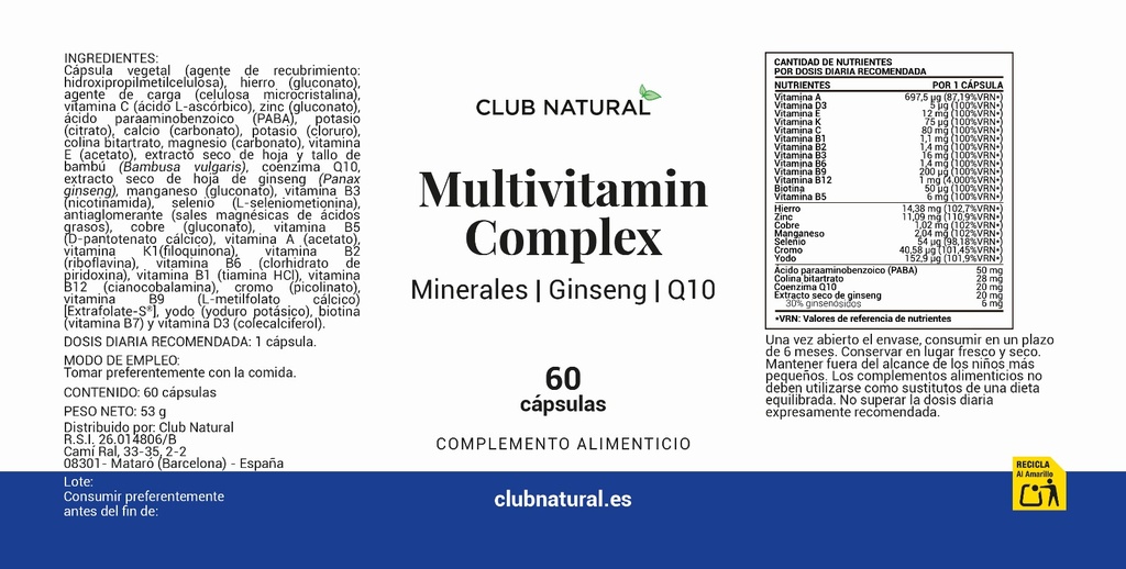 Multivitamin Complex+Ginseng+Q10 60 cáps