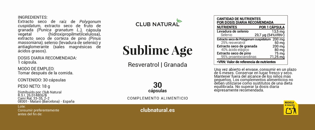 Sublime Age 30 cáps - Antiedad, rejuvenecimiento con Resveratrol