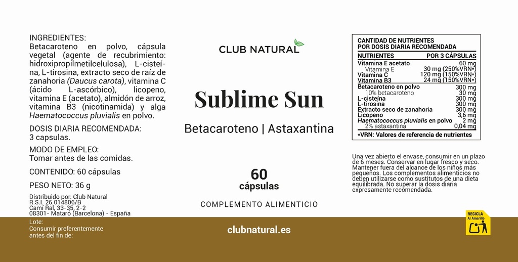 Bronceador Natural Sublime Sun 60 cápsulas
