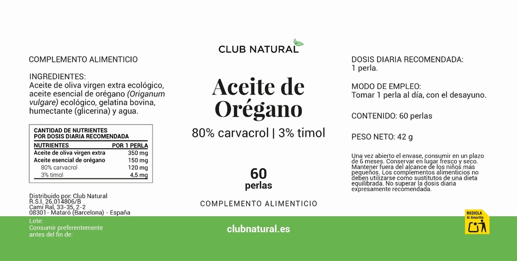 Perlas de aceite de Orégano Ecológico 60 perlas