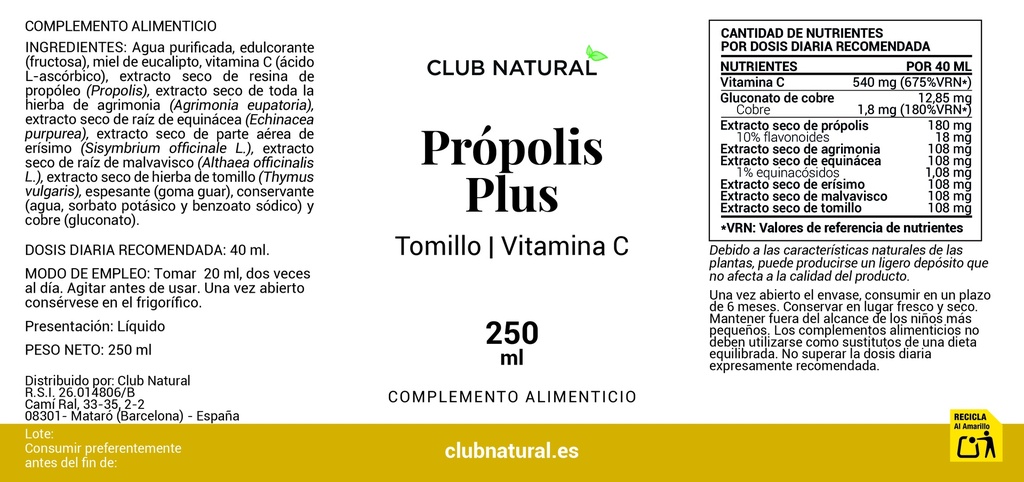 Jarabe Própolis Plus 250ml - Potenciador defensas