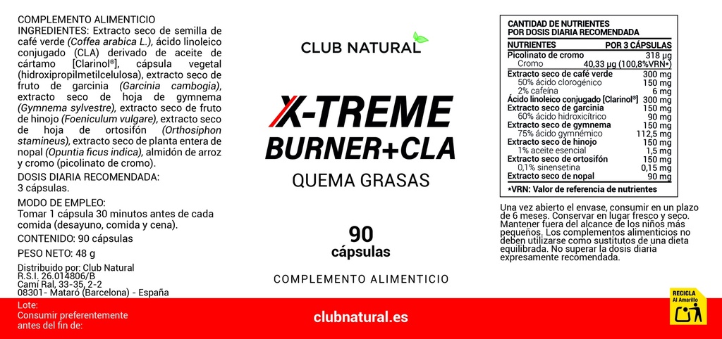 Quema grasas X-Treme Burner 90 caps con CLA