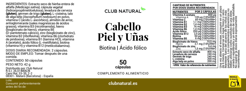 Cabello, piel y uñas 50 cápsulas