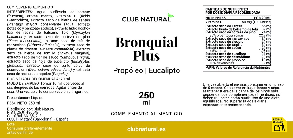 Jarabe Bronquial Plus 250ml - Especial pulmones y bronquios