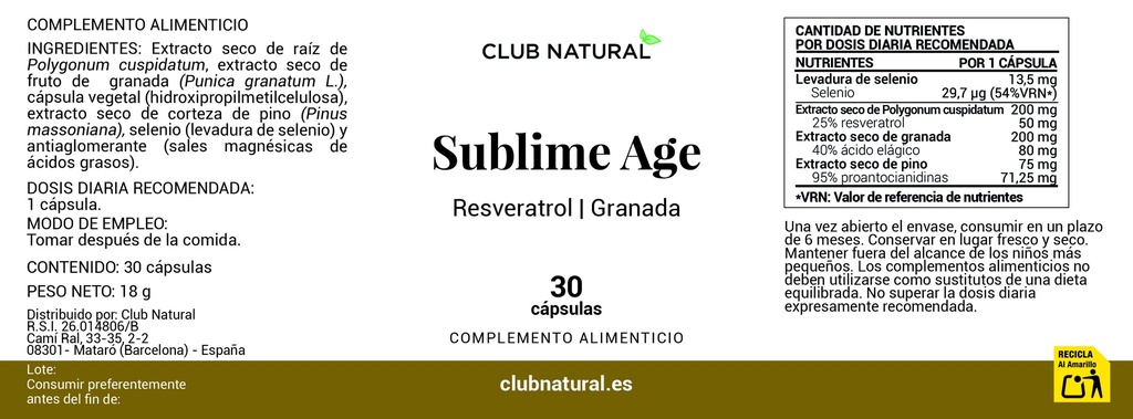 Sublime Age 30 cáps - Antiedad, rejuvenecimiento con Resveratrol