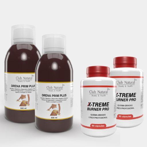 PACK ADELGAZA PAREJAS- 2ud. Drena Prim PLUS 500ml (Elimina líquidos) + 2ud. Quemagrasas PRO 90cáps
